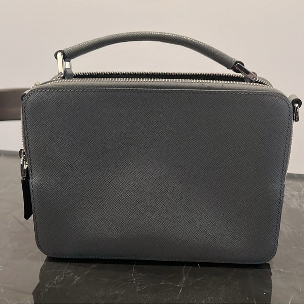 Prada Saffiano Leather Brique Bag Collection - Black, Brown, Gray, Blue - Picture 11 of 12